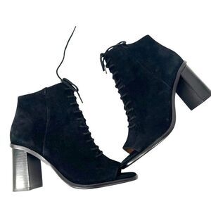 Frye Amy Peep Toe‎ Lace Zip Boots Suede Black 6.5